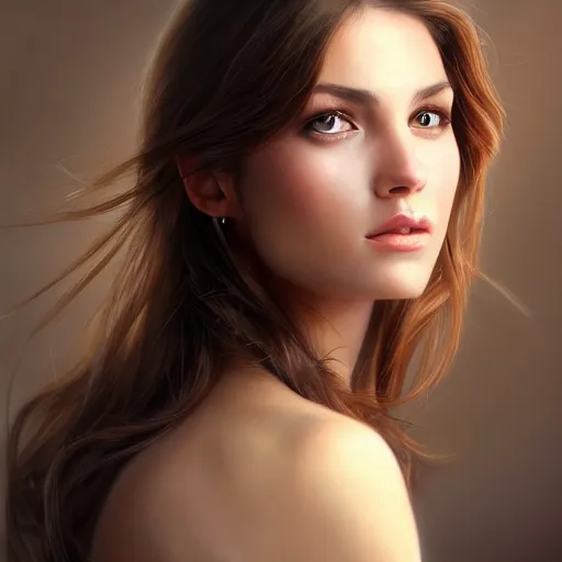 Image similar to a portrait of a very beautiful woman with a thin scar across her left cheek, brown eyes, shoulder-length brown hair, illustration, soft lighting, soft details, painting oil on canvas by mark arian by artgerm, trending on artstation, 4k, 8k, HD