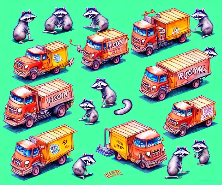 Prompt: cute and funny, racoon riding in a garbage truck, ratfink style by ed roth, centered award winning watercolor pen illustration, isometric illustration by chihiro iwasaki, edited by range murata, tiny details by artgerm and watercolor girl, symmetrically isometrically centered, sharply focused