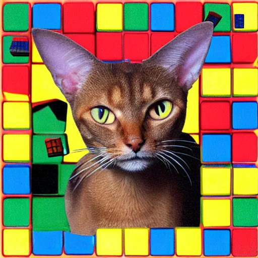 Prompt: Abyssinian cat in the form of a Rubik\'s cube