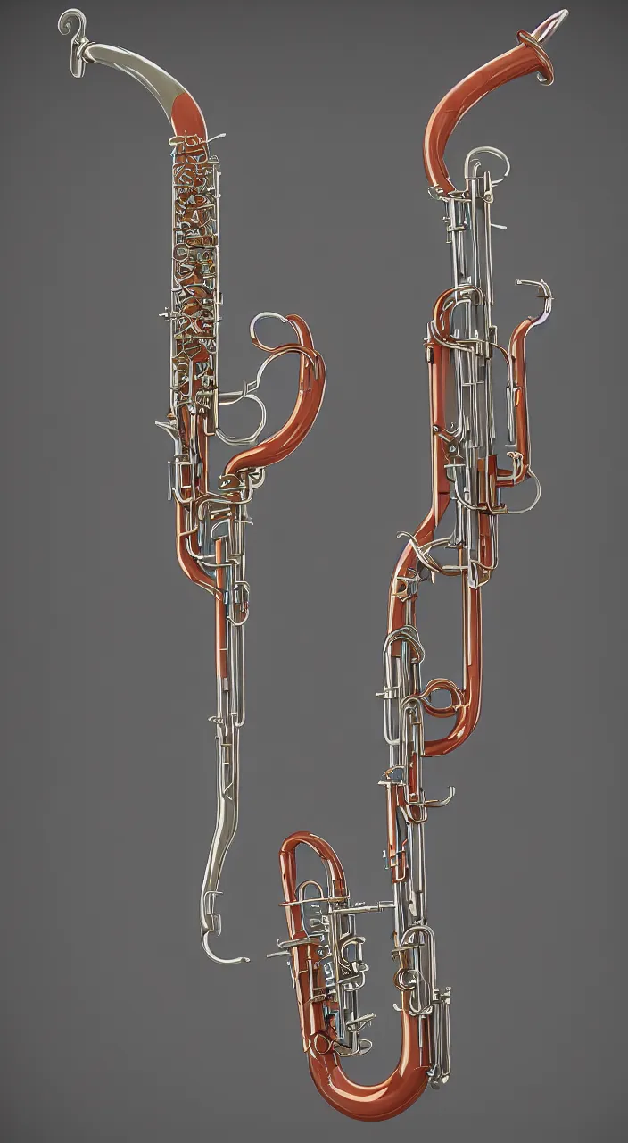 Prompt: a wind instrument with ceramic pipes shaped like a human oesophagus, in the style of a colour medical diagram, unreal engine , 8k,