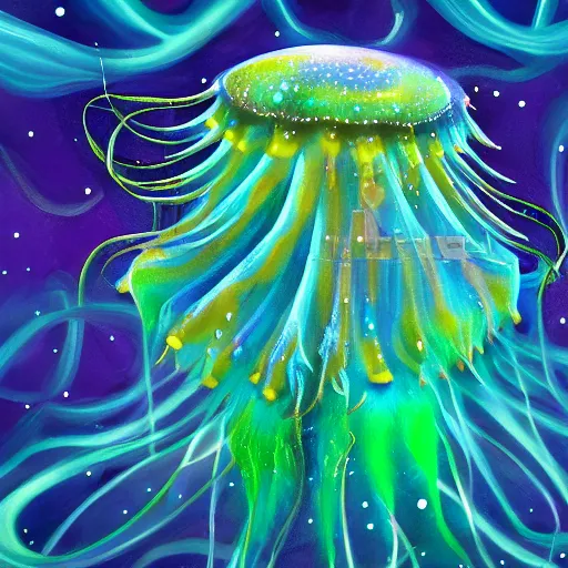 Image similar to furry jellyfish creature in magical realism luminescent airbrush underwater mystical world detailed painting 4 k