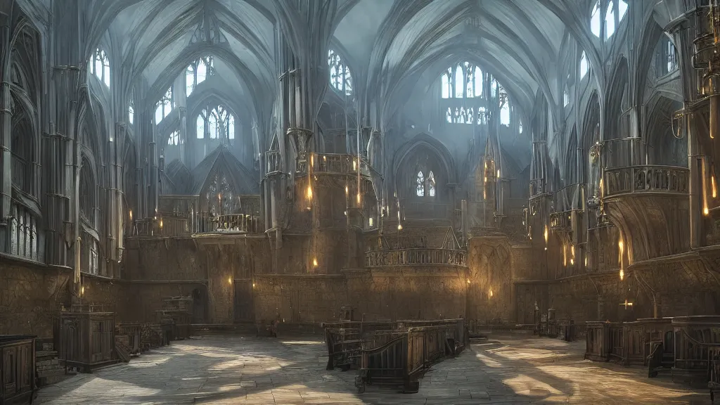 Image similar to hogwarts cinematic great hall art, detailed epic illustration, darek zabrocki, unreal engine,