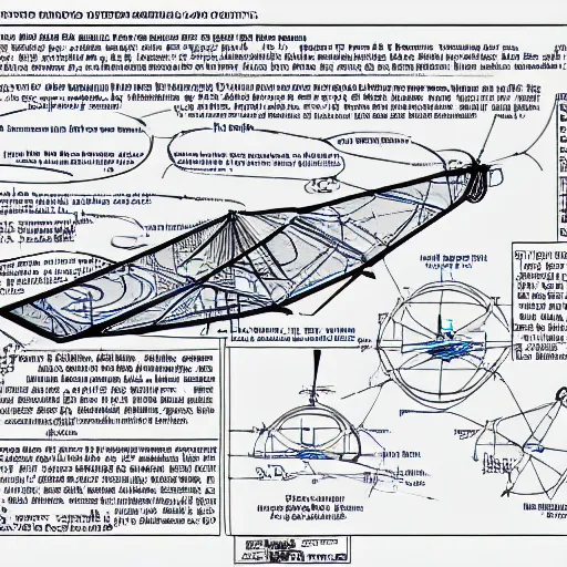 Image similar to a highly detailed technical schematic, blue - print, of a ufo propulsion system, for dummies, english texts, anti - gravity