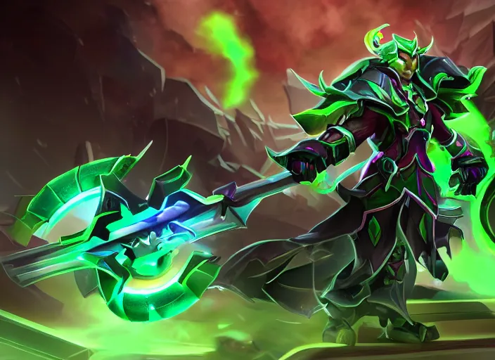 Prompt: champion splashart of ghost champion called phantom train, glowing green