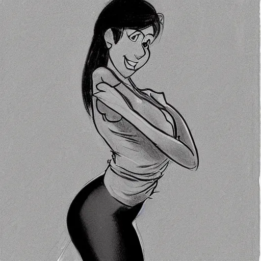 Image similar to milt kahl sketch of thick cuban girl wearing black yoga pants