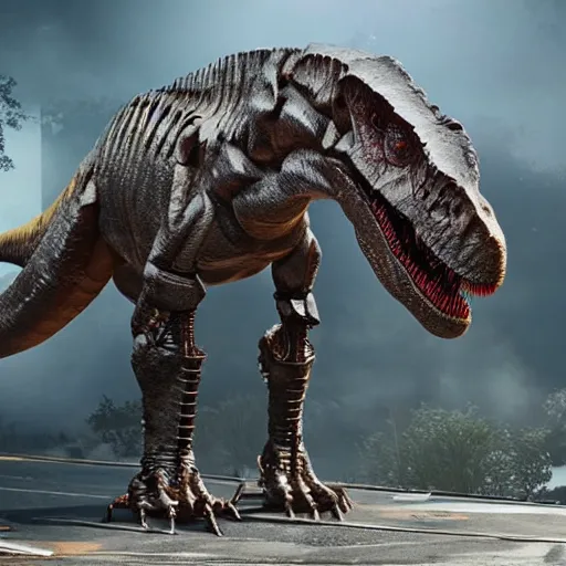 Prompt: t-rex robot, cryengine, unreal engine, 8k, hyperrealistic, as coherent as Dall-E 2