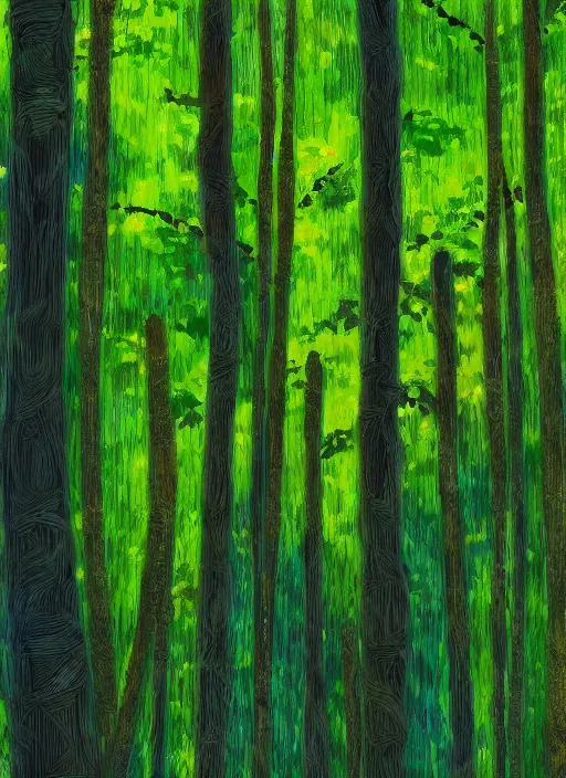 Prompt: lush forest, high detail, 4 k, expressionism style