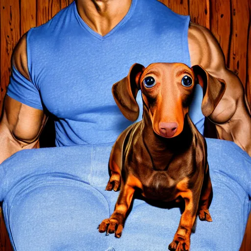 Image similar to Dwayne The Rock Johnson's head on the body of a dachshund