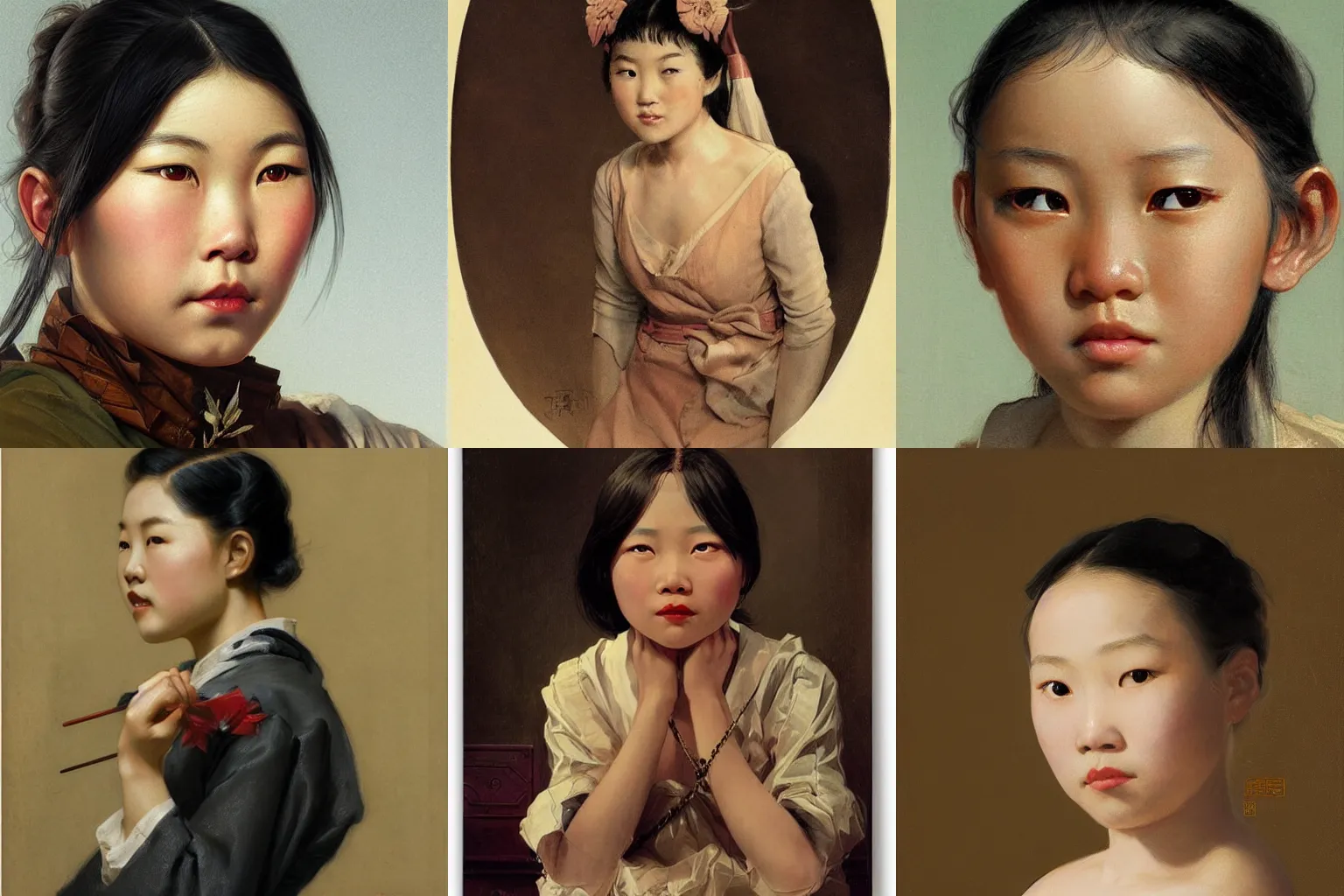 Prompt: a portrait of an Asian girl with scar over her eye. By Geoffroy Thoorens and JC Leyendecker.