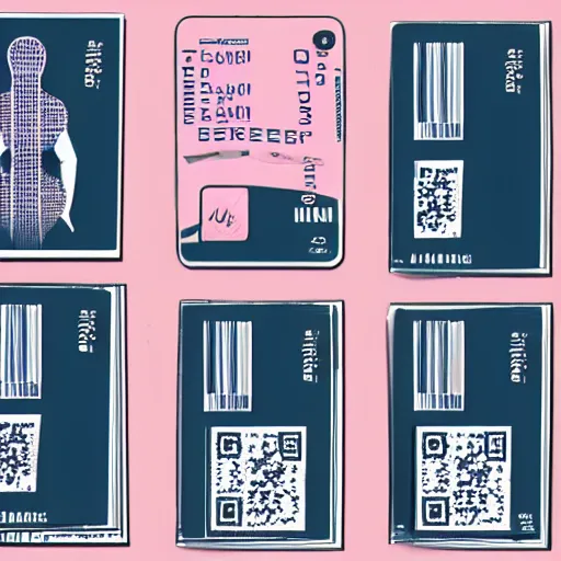 Image similar to graphic design of pale pink airline tickets to the metaverse, alien ar code and e - ink display