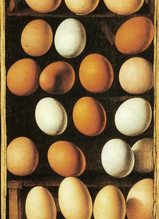 Image similar to carton of eggs with round humpty dumpty silly facial expressions, realistic, by hieronymus bosch and pieter brueghel