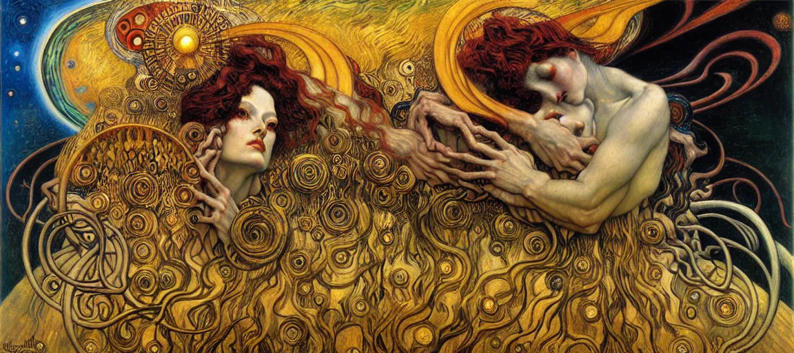 Image similar to Divine Chaos Engine by Karol Bak, Jean Delville, William Blake, Gustav Klimt, and Vincent Van Gogh, symbolist, visionary