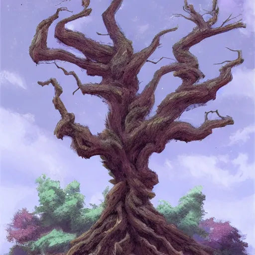 Image similar to an ancient tree, on the house, trending on artstation, hiroaki tsutsumi style