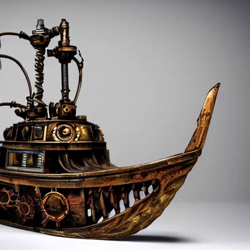 Image similar to a spaceship boat with steampunk arms