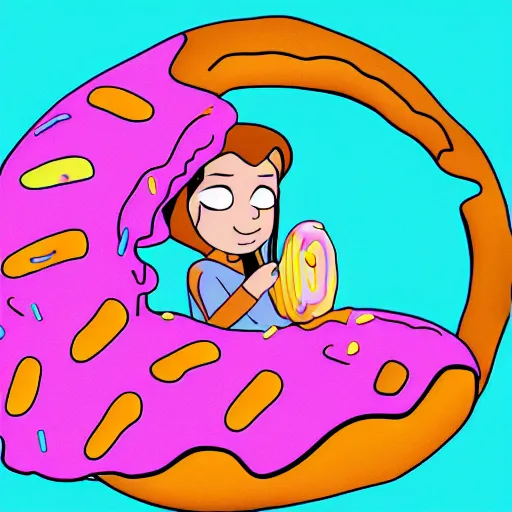 Prompt: Mabel Pines eating a donut, colourful, drawing, masterpiece, high detail, digital art