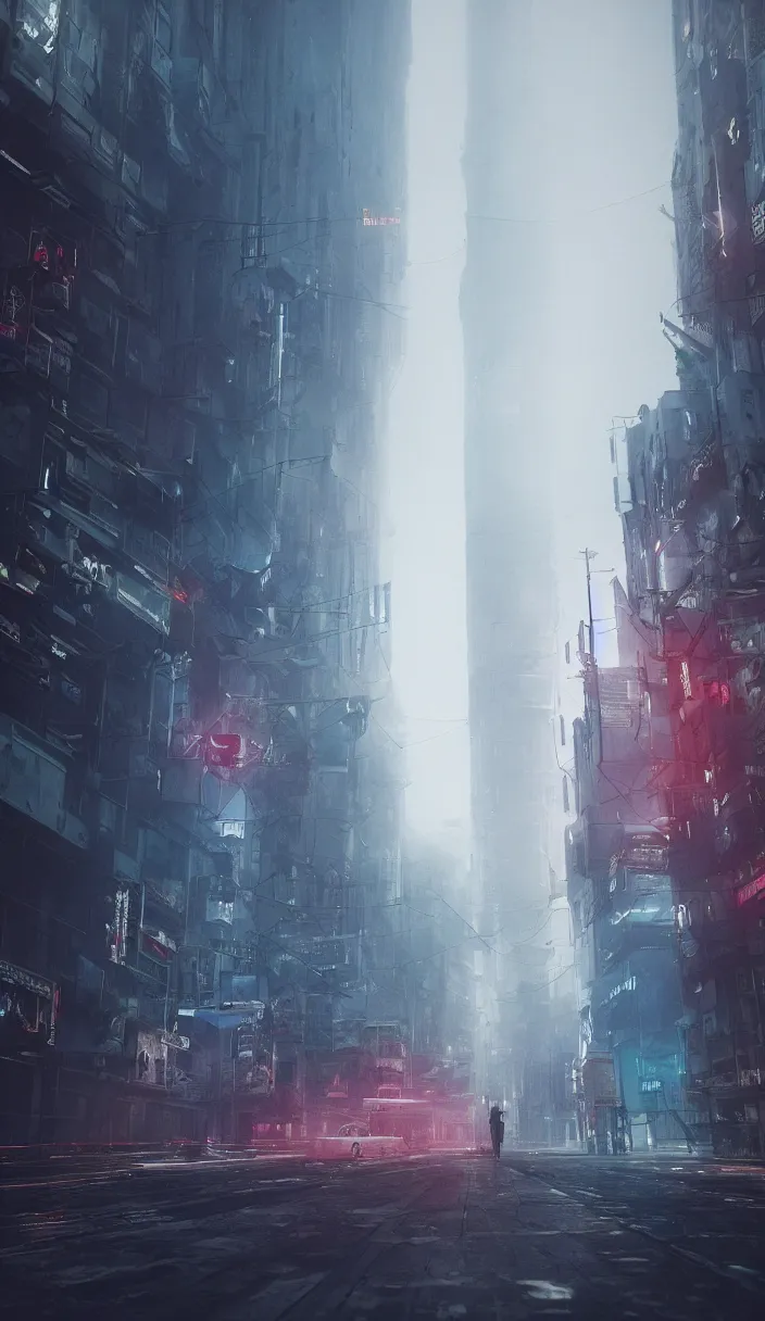 Prompt: a foggy day in milano in 2 0 7 9, cyberpunk future, distopic, cinestill, photography, realistic, hyper detailed, unreal engine, cinematic, octane render