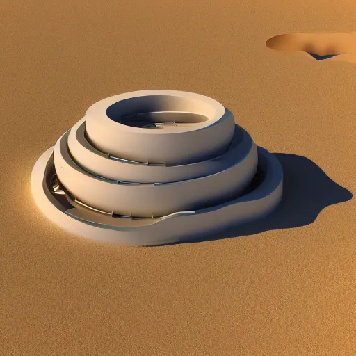 Image similar to parametric architectural design 3 d model in the desert