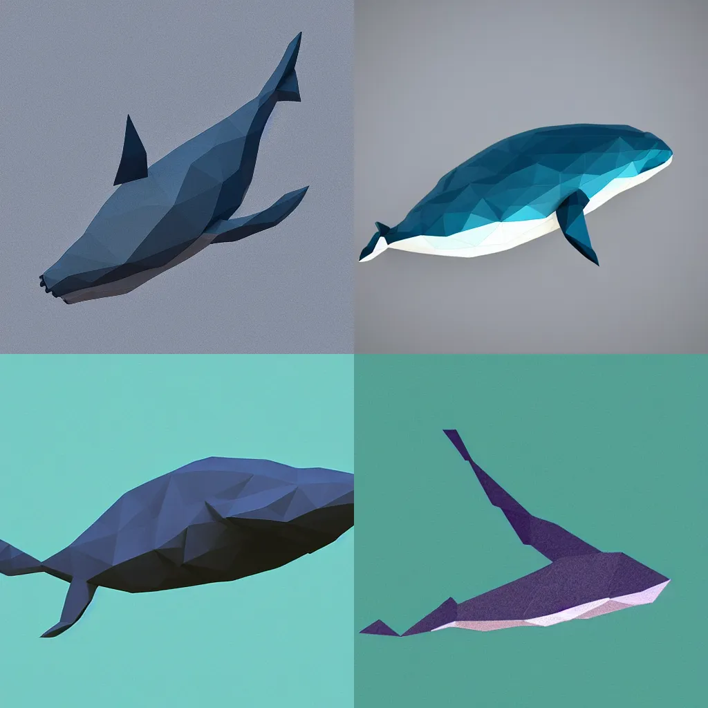 Prompt: whale in ocean, low poly 3D model, cell shading