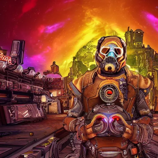 Prompt: the technological singularity ocurring, intricate detail, colorful digital painting that looks like it is from borderlands