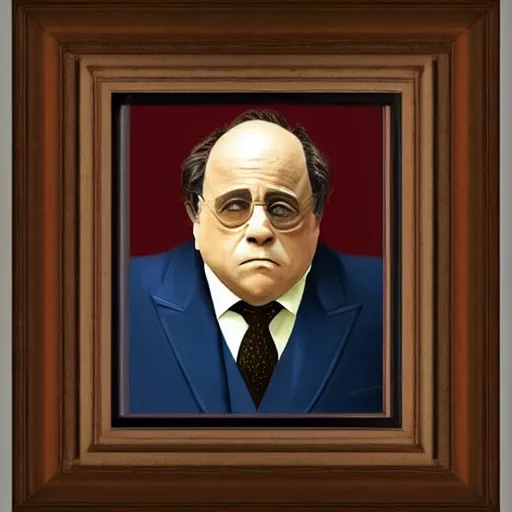 Prompt: Danny Devito as Don Corleone by Raphael, Hopper, and Rene Magritte. detailed, romantic, enchanting, trending on artstation.