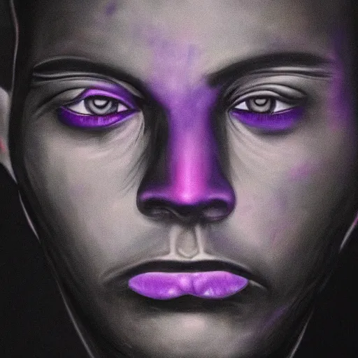 Image similar to a deep completely black shadow man, completely dark, purple eyes, no color, with black magic powers, ultra realistic, 8 k, organic painting, trending on artstation