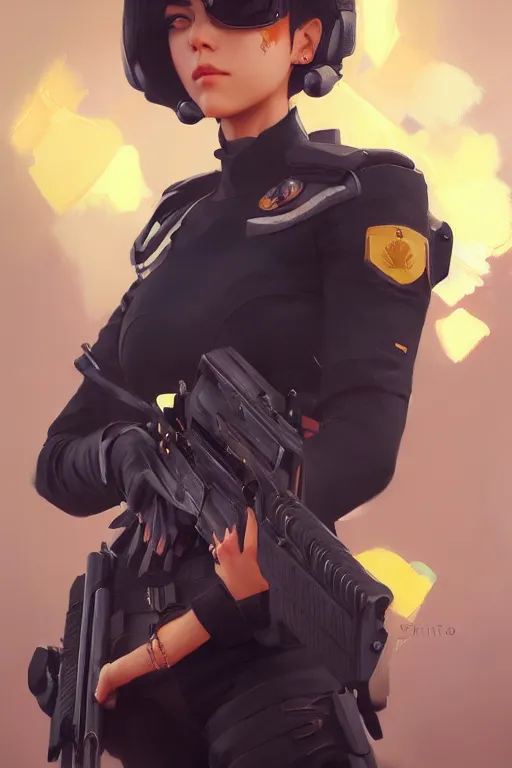 Prompt: a ultradetailed beautiful panting of a stylish swat woman, oil painting, by ilya kuvshinov, greg rutkowski and makoto shinkai, trending on artstation