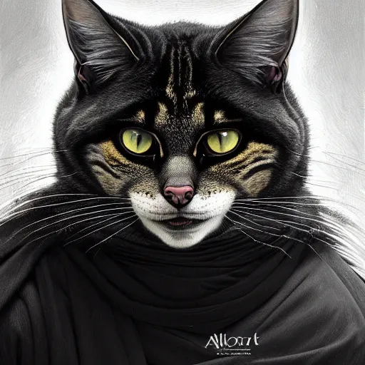 Image similar to portrait painting of a friendly tabaxi police officer with black and white fur, ultra realistic, concept art, intricate details, eerie, highly detailed, photorealistic, octane render, 8 k, unreal engine. art by artgerm and greg rutkowski and magali villeneuve and alphonse mucha