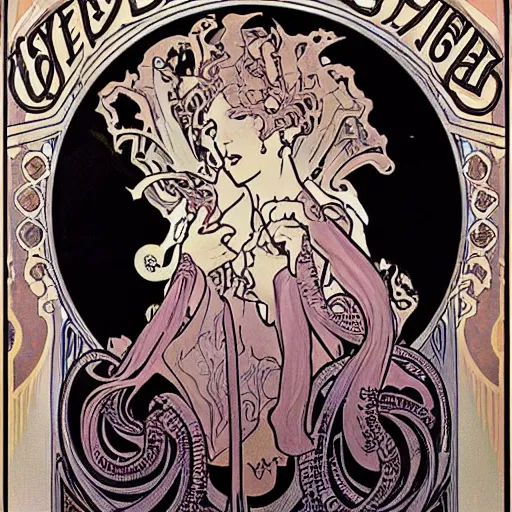 Image similar to lovecraftian villain by alphonse mucha