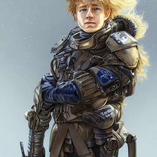 Image similar to portrait of an halfling by ayami kojima, he is about 2 0 years old, polish, blonde hair, friendly, he is wearing a modern tactical gear, scifi, highly detailed portrait, digital painting, artstation, concept art, smooth, sharp foccus ilustration, artstation hq