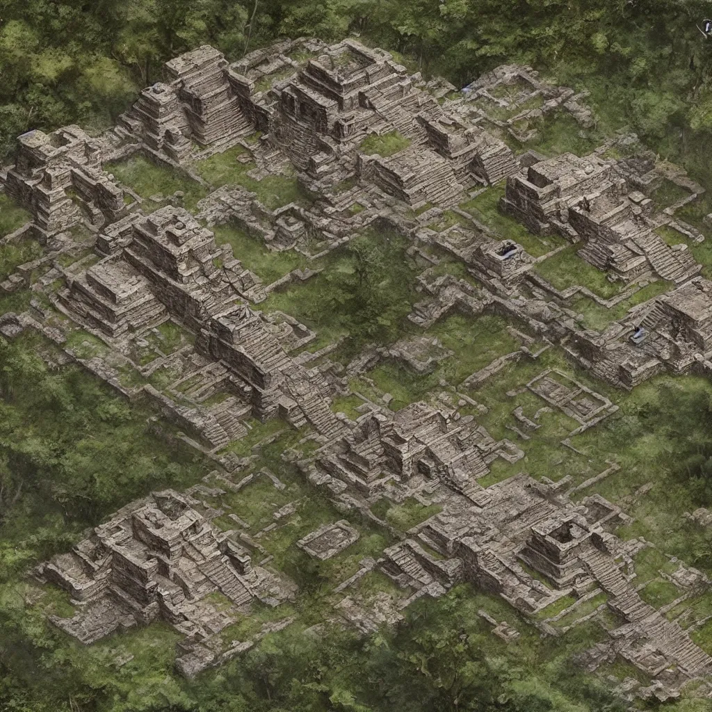 Prompt: Detailed map of ancient mayan ruins in a 2.5D video game, by Greg Rutkowski