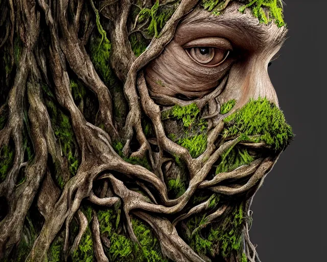 Image similar to a talking oak tree, a face in the bark, nose made of wood, eyes in the bark, fantasy concept art, leaves and moss, digital painting, oil painting, hyperrealistic, beautiful, treebeard, ent, highly detailed, soft lighting, golden sunlight, very detailed eyes, artstation, cgsociety, in the forest, by alan lee, by artgerm