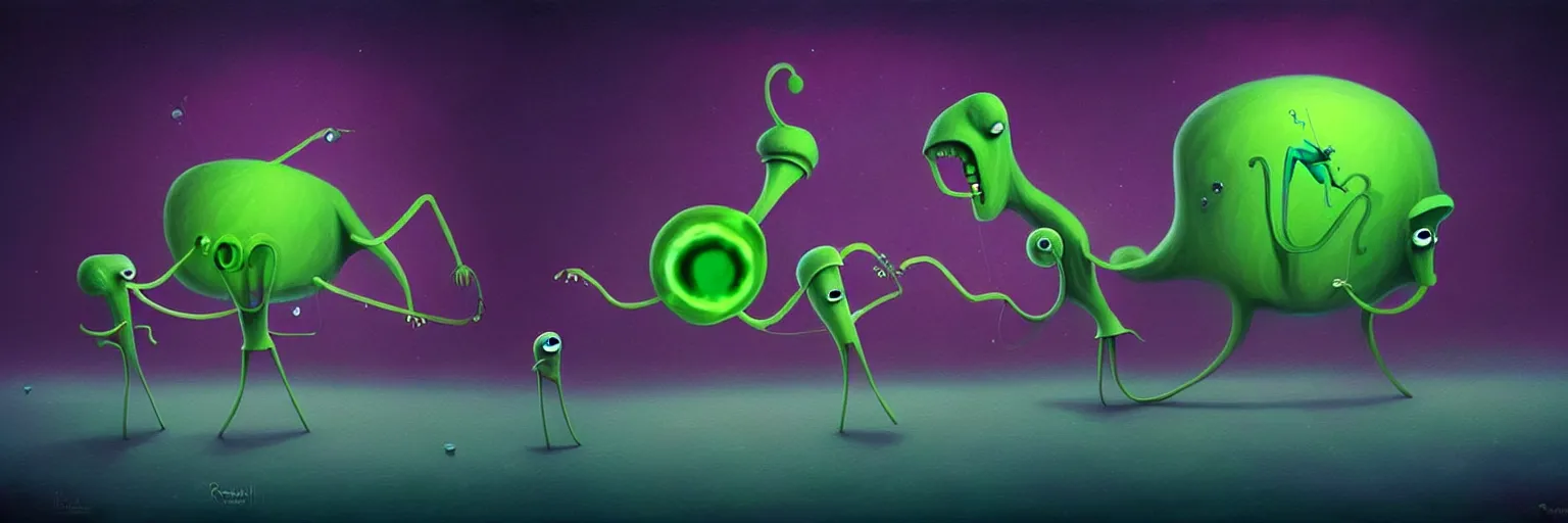 Image similar to whimsical surreal plankton creature characters, surreal dark uncanny painting by ronny khalil