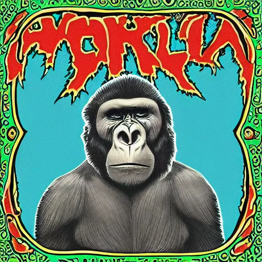 Prompt: gorilla in the style of tago mago album cover! n 9