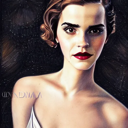 Image similar to a streamline moderne portrait of emma watson in the style of anna dittmann and donato giancola and charles dulac