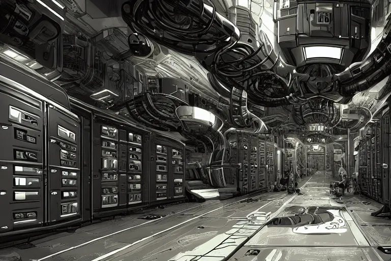 Image similar to robosaurus parallax datacenter server room interior single mono colossus white rusty robot sitting artstation cinematic detailed concept art volumetric light sharp coherent cgsociety symmetric perfect well balanced shadows lotr servers