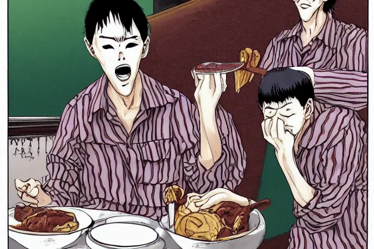 Prompt: Joe Bide eats ice cream and people, Junji Ito