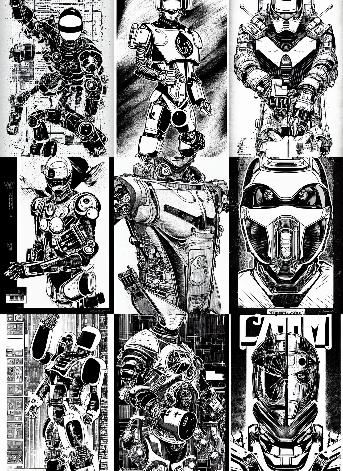 Prompt: combat ninja robot designed by jony ive and dieter rams, portrait, cyberpunk 2 0 2 0 manual, by steampoweredmikej, by tim bradstreet, inktober, ink drawing, black and white, coloring pages, manga, highly detailed