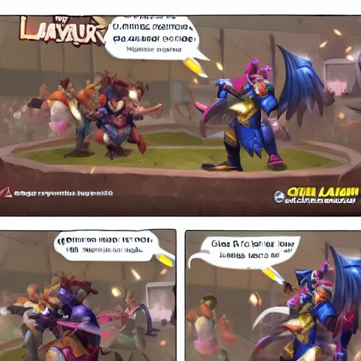 Image similar to people fighting in walmart, league of legends style