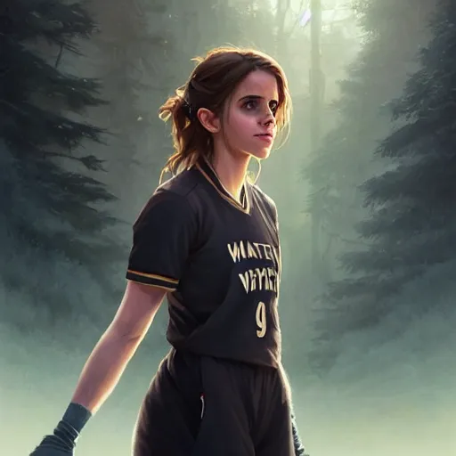 Prompt: unreal engine render of emma watson in a minnesota timberwolves uniform, fantasy art by greg rutkowski, loish, rhads, ferdinand knab, makoto shinkai and lois van baarle, ilya kuvshinov, rossdraws, tom bagshaw, global illumination, radiant light, detailed and intricate environment