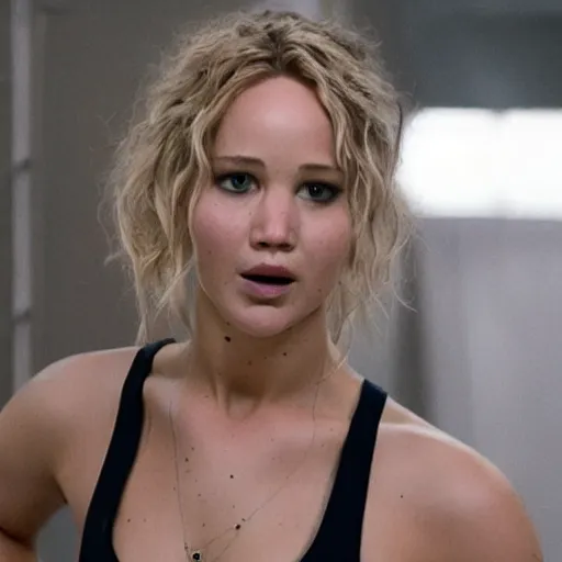 Image similar to still of absolutely-ripped Jennifer Lawrence as Ricky Balboa in Rocky remake 2029