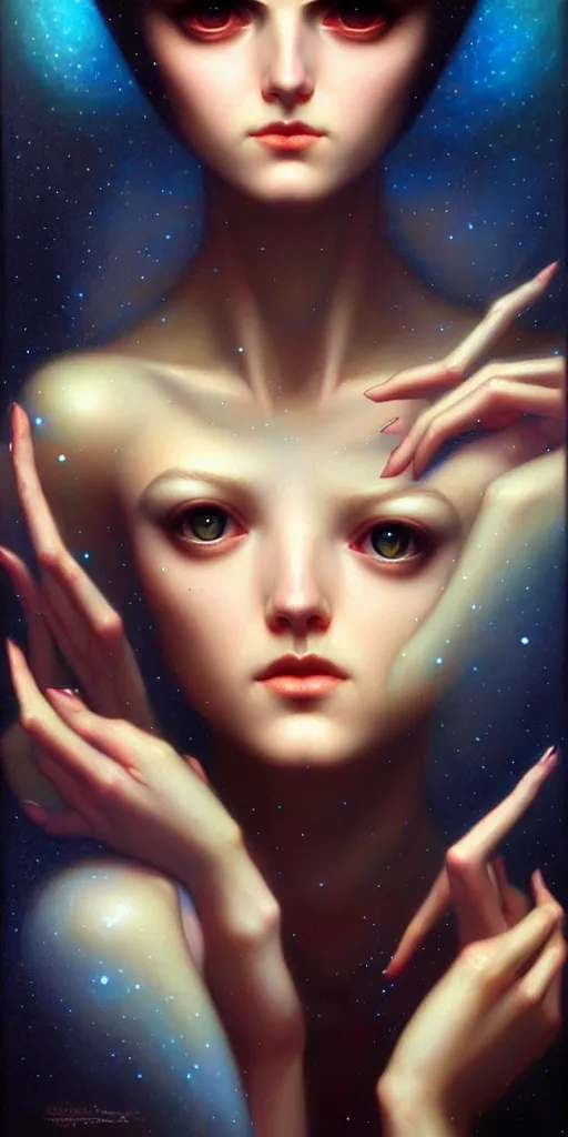 Image similar to time + space + reality, in the style of margaret keane, moebius, tom bagshaw, and waterhouse, cinematic lighting, beautiful, elegant, oil painting,