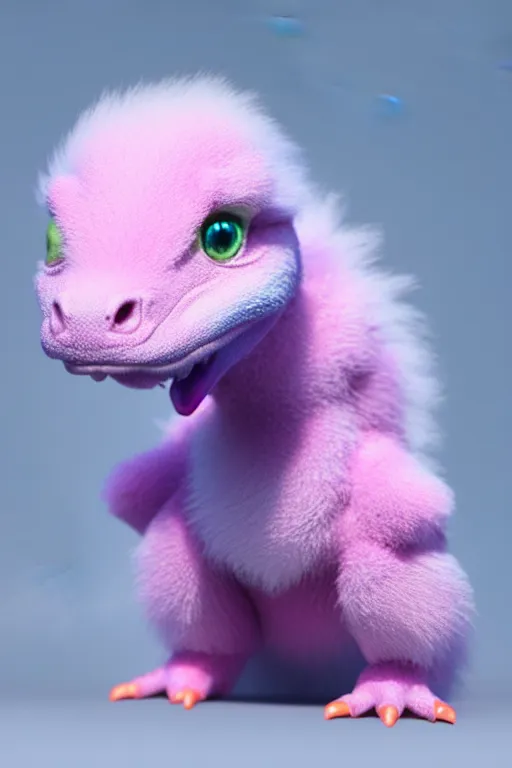 Prompt: high quality 3 d render hyperrealist very cute multipastel fluffy baby dinosaur, vray, smooth in the background, artstation