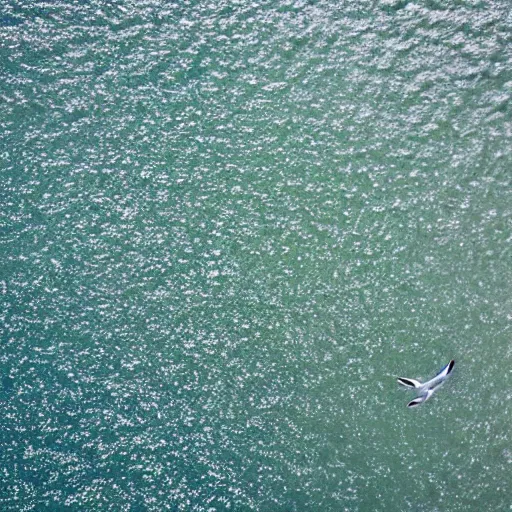 Image similar to simmetrical photo of a seagull flying seen exactly from above. Watching down. Seagull seen from above. 4k still award winning. Pleasant look and colors. Sea on the background.