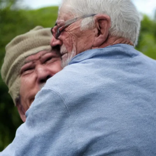 Image similar to an old man hugging earth