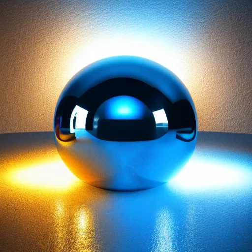 Image similar to chrome orb surrounded by short glowing rods, blue tones, octane render, cinematic, dramatic lighting, beautiful cgi, redshift renderer, splash page, graphic design