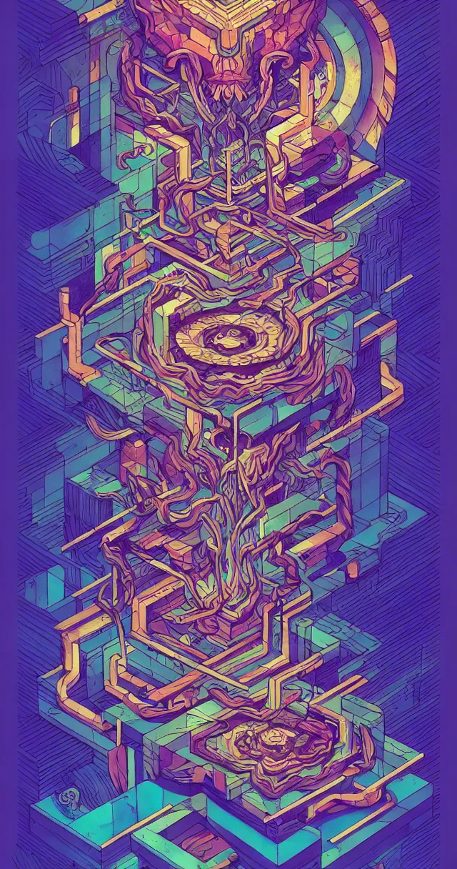 Image similar to arcane twisted turn of fate abstraction, centered award winning ink pen illustration, isometric abstract illustration by dan mumford, edited by craola, technical drawing by beeple and tooth wu, tiny details by artgerm and watercolor girl, symmetrically isometrically centered