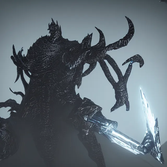 Image similar to balenciaga fashion monster reimagined as a boss in dark souls, dark cinematic, volumetric, realistic, cinematic lighting, ray tracing, unreal engine 5, unreal engine render, octane render, hyper realistic, photo, 8 k