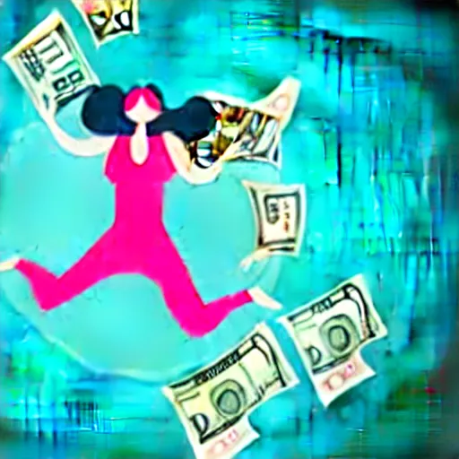 Image similar to a woman floating on money.