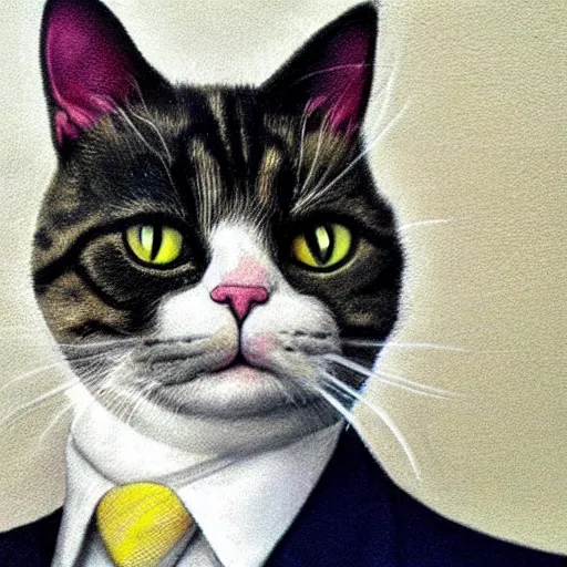 Image similar to hyperrealistic portrait photograph of a cat wearing a suit