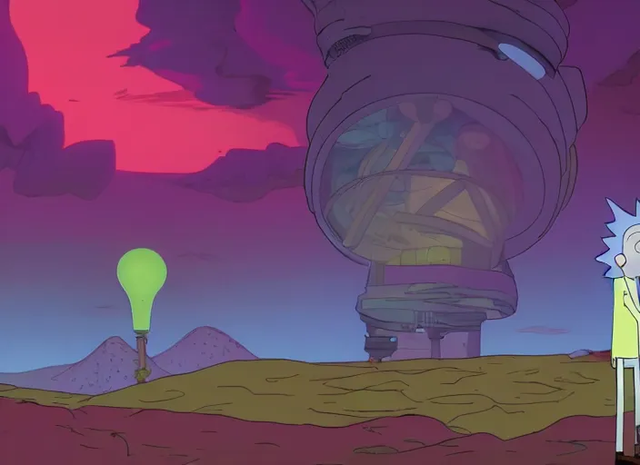 Prompt: Rick and Morty, in a surreal dream landscape, cinematic lighting, cinematic lighting H 704